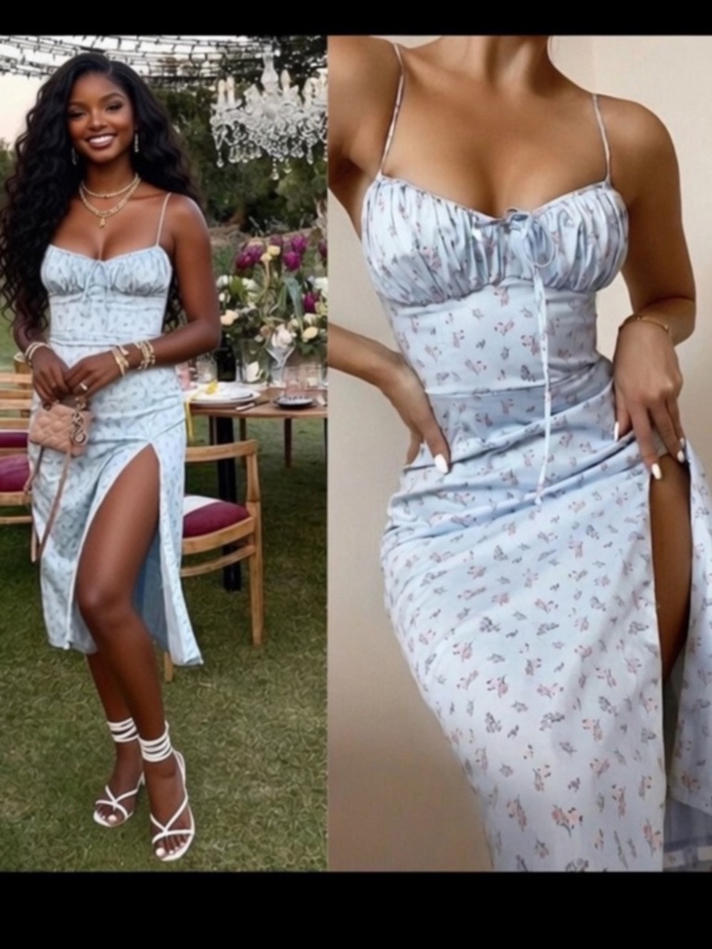 HOUSE OF CB 'Carina' Blue Floral Bustier Midi Dress/ Small US 4-6 $195 - Picture 2 of 9